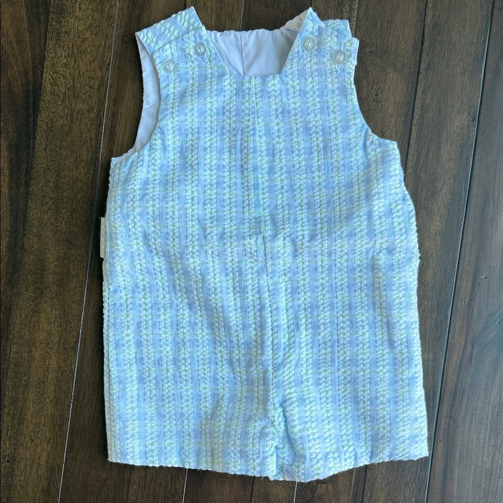 Classic Baby One-Piece Romper in Light Blue and Pastel Plaid